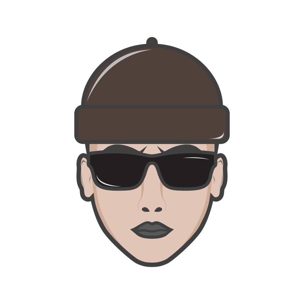 visage de jeune homme cool avec des lunettes de soleil et un chapeau création de logo symbole graphique vectoriel icône signe illustration idée créative