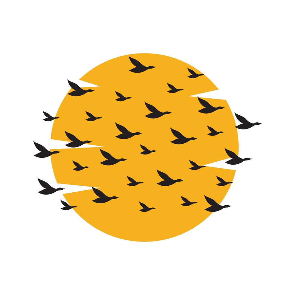 colonie d'oiseaux dos coucher de soleil logo symbole icône vecteur conception graphique illustration idée créatif