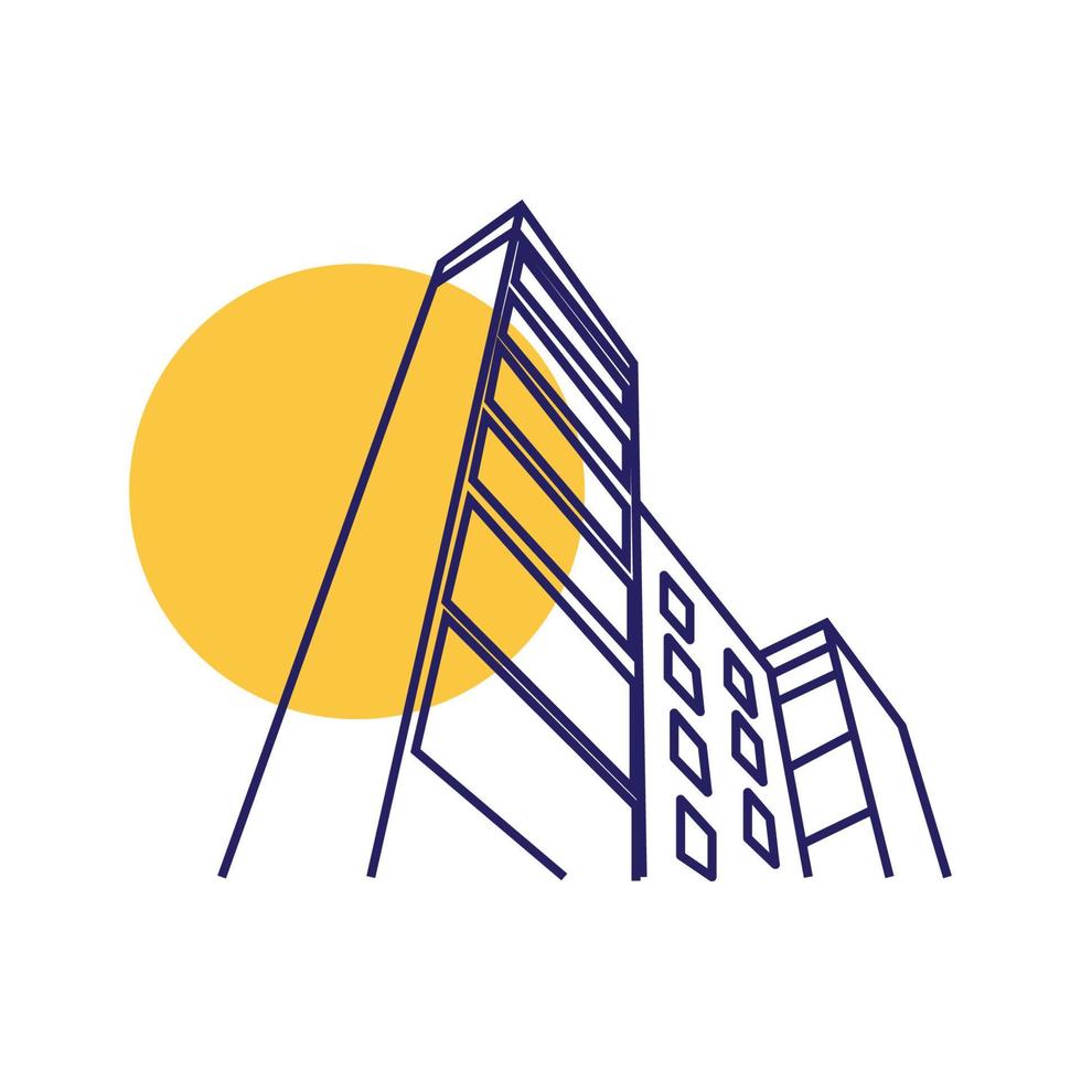 bâtiment architecture ligne gratte-ciel avec coucher de soleil logo vecteur icône illustration design