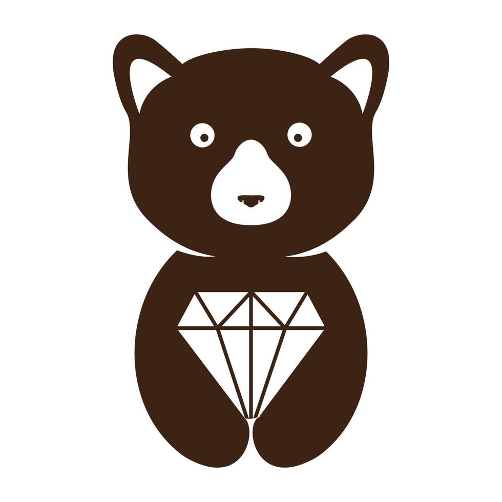 mignon animal ours avec diamant logo symbole icône illustration de conception graphique vectorielle vecteur