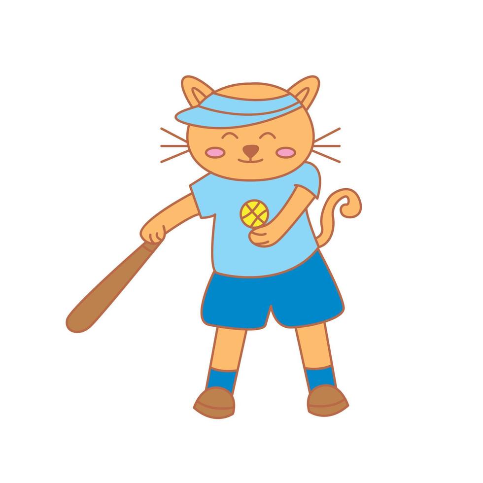 chat ou minou ou chaton jouer au tennis illustration vectorielle de logo de dessin animé mignon vecteur