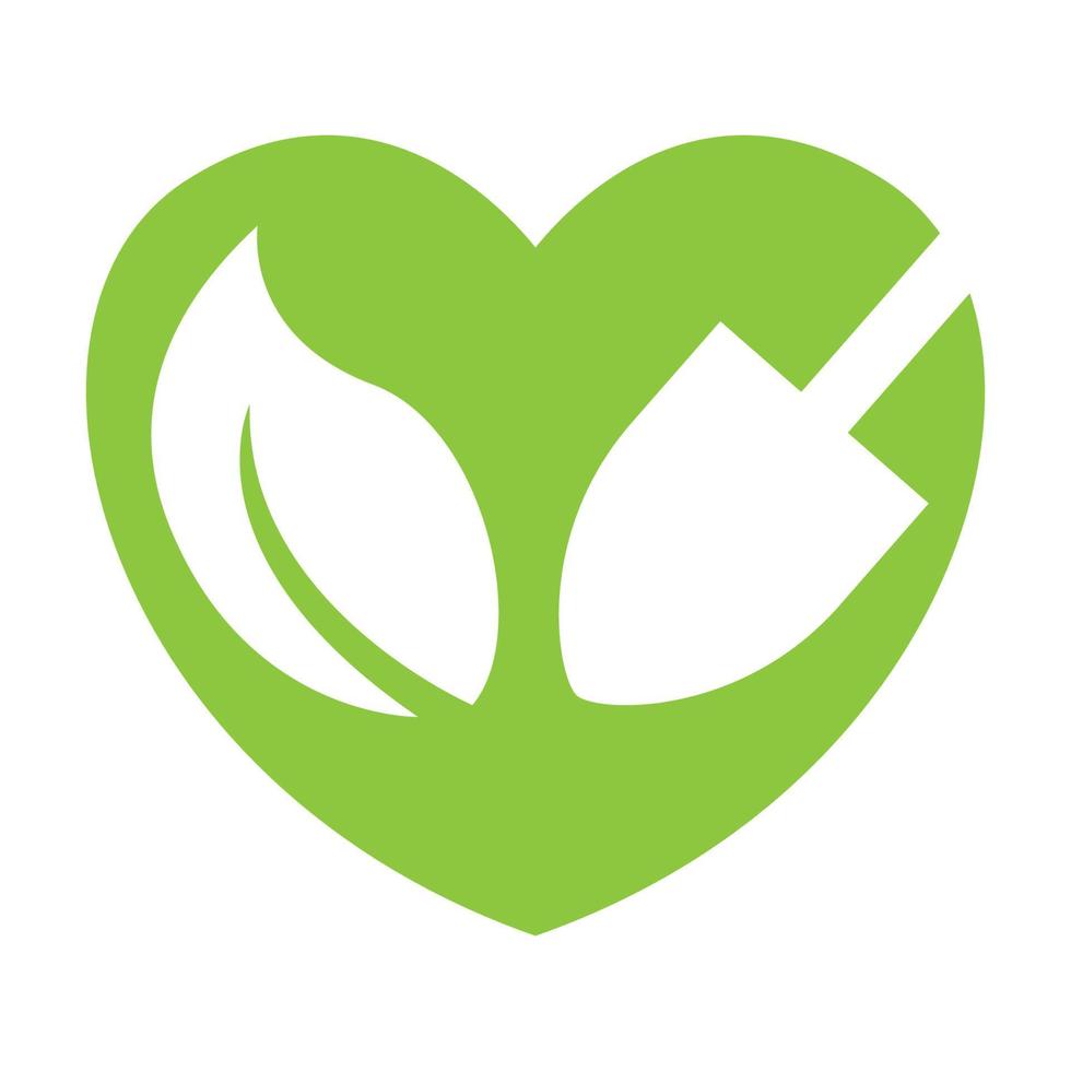 amour vert avec feuille et pelle logo vecteur symbole icône illustration de conception