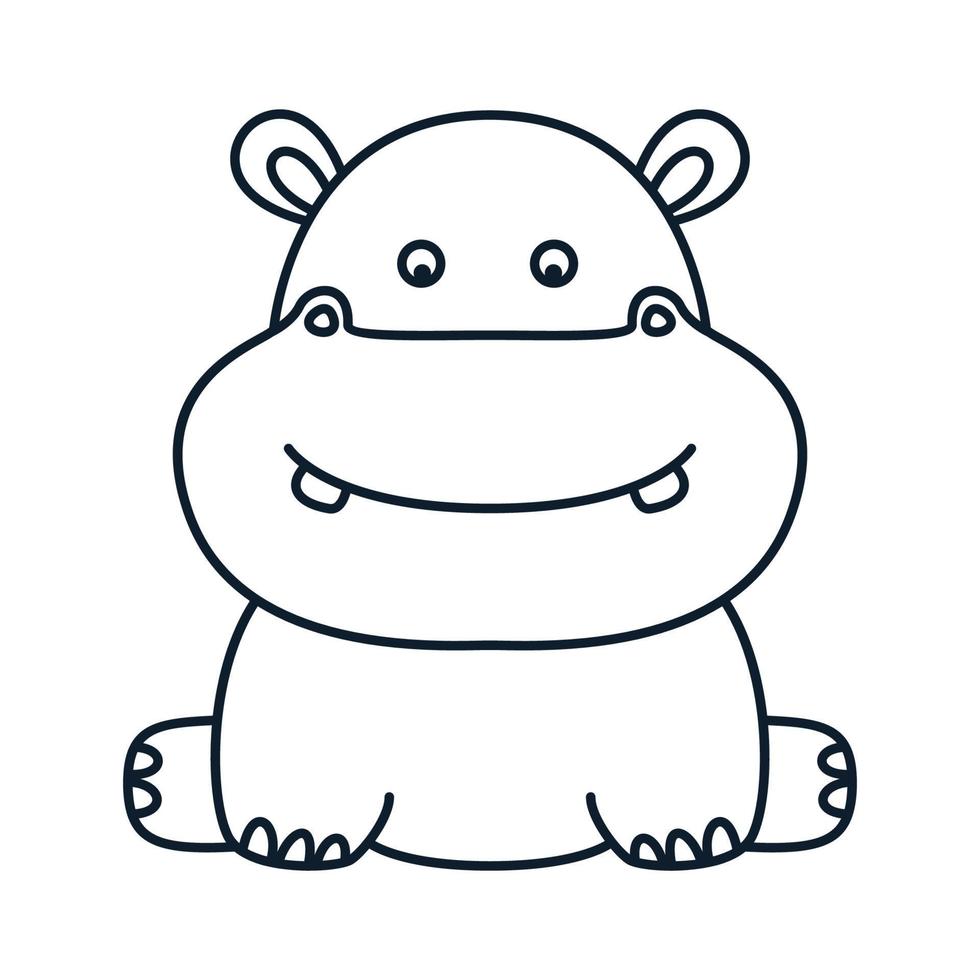 hippopotame ou bébé hippopotame ligne s'asseoir joli logo illustration vectorielle vecteur