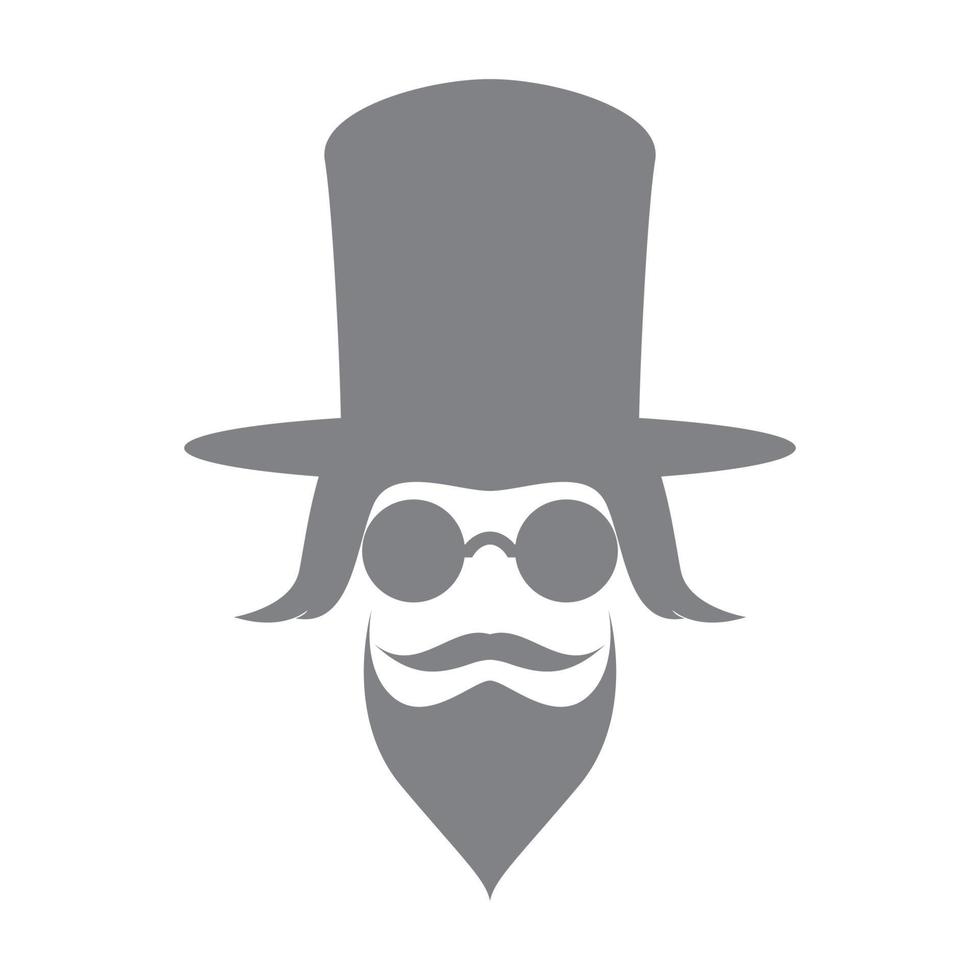 tête d'homme magicien avec chapeau long et barbe logo vecteur icône illustration design