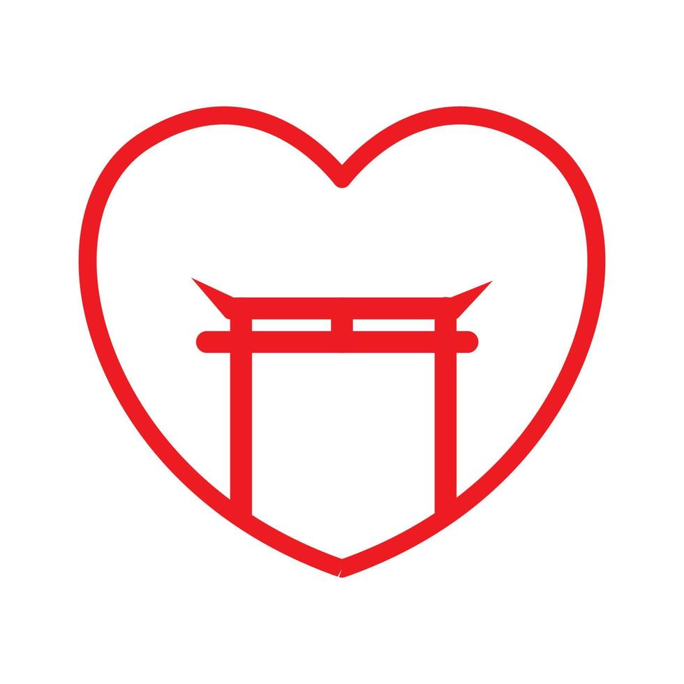 amour ligne avec torii japon porte logo symbole icône vecteur graphique conception illustration idée créative