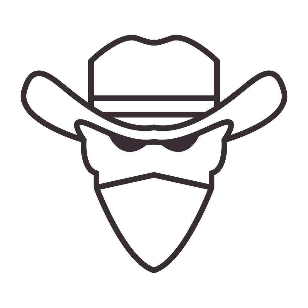 tête de cowboys lignes avec masque logo vecteur symbole icône conception graphique illustration