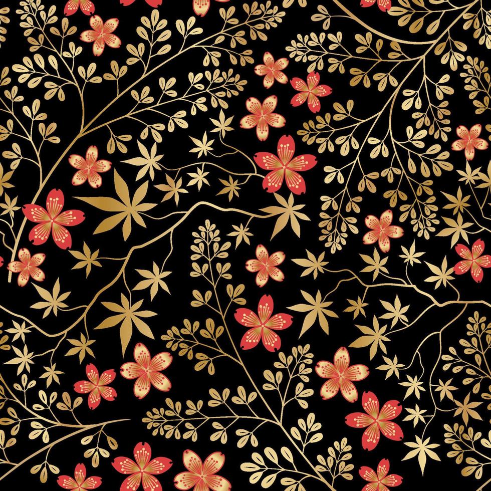 motif fleuri. fleur et feuilles fond transparent. papier peint de jardin d'ornement s'épanouir dans un style oriental oriental rétro vecteur