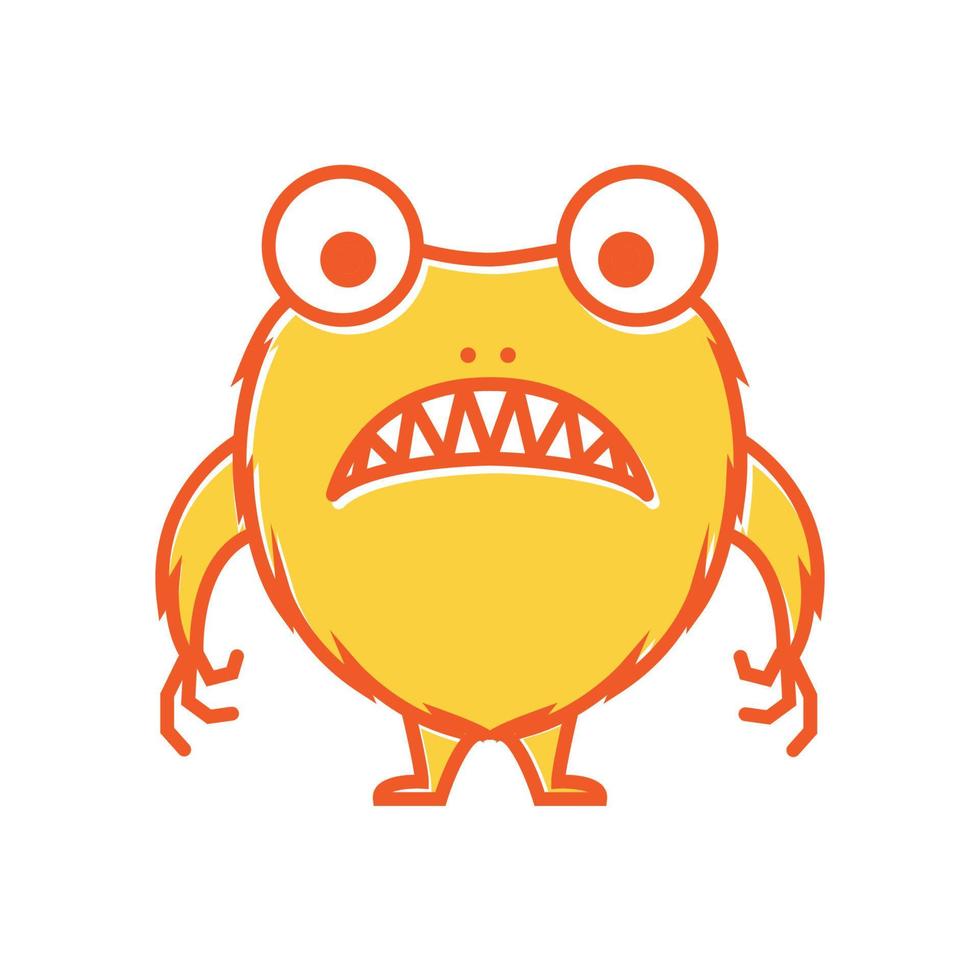 mignon dessin animé monstre heureux jaune orange couleur moderne logo vecteur icône illustration design