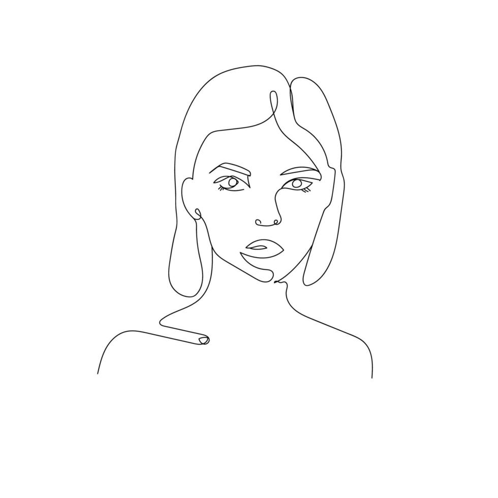 dessin en ligne continu du visage de la femme, concept de mode, beauté minimaliste de la femme avec motif géométrique, isolé sur fond blanc. dessin continu à une rangée. illustration vectorielle vecteur