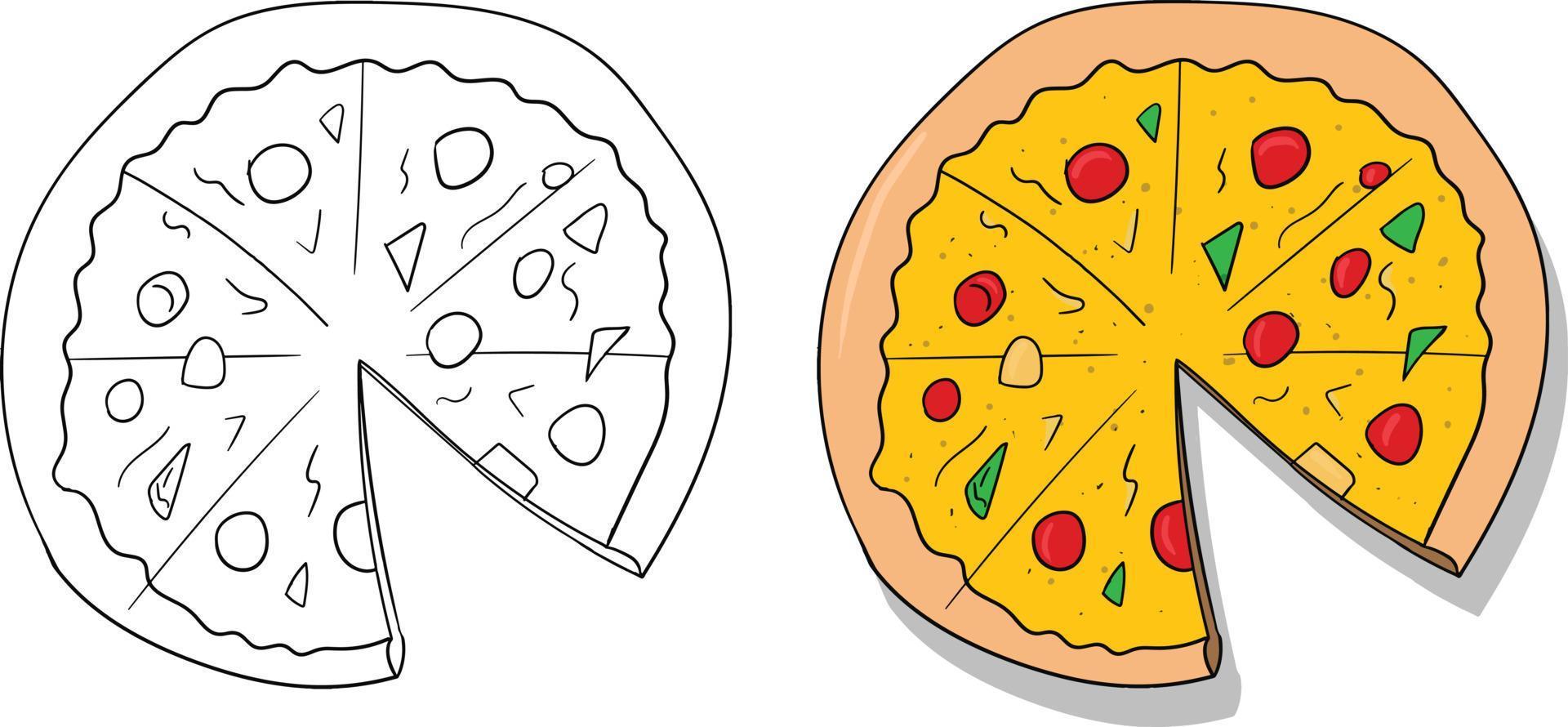 pizza colorée dessinée à la main vecteur