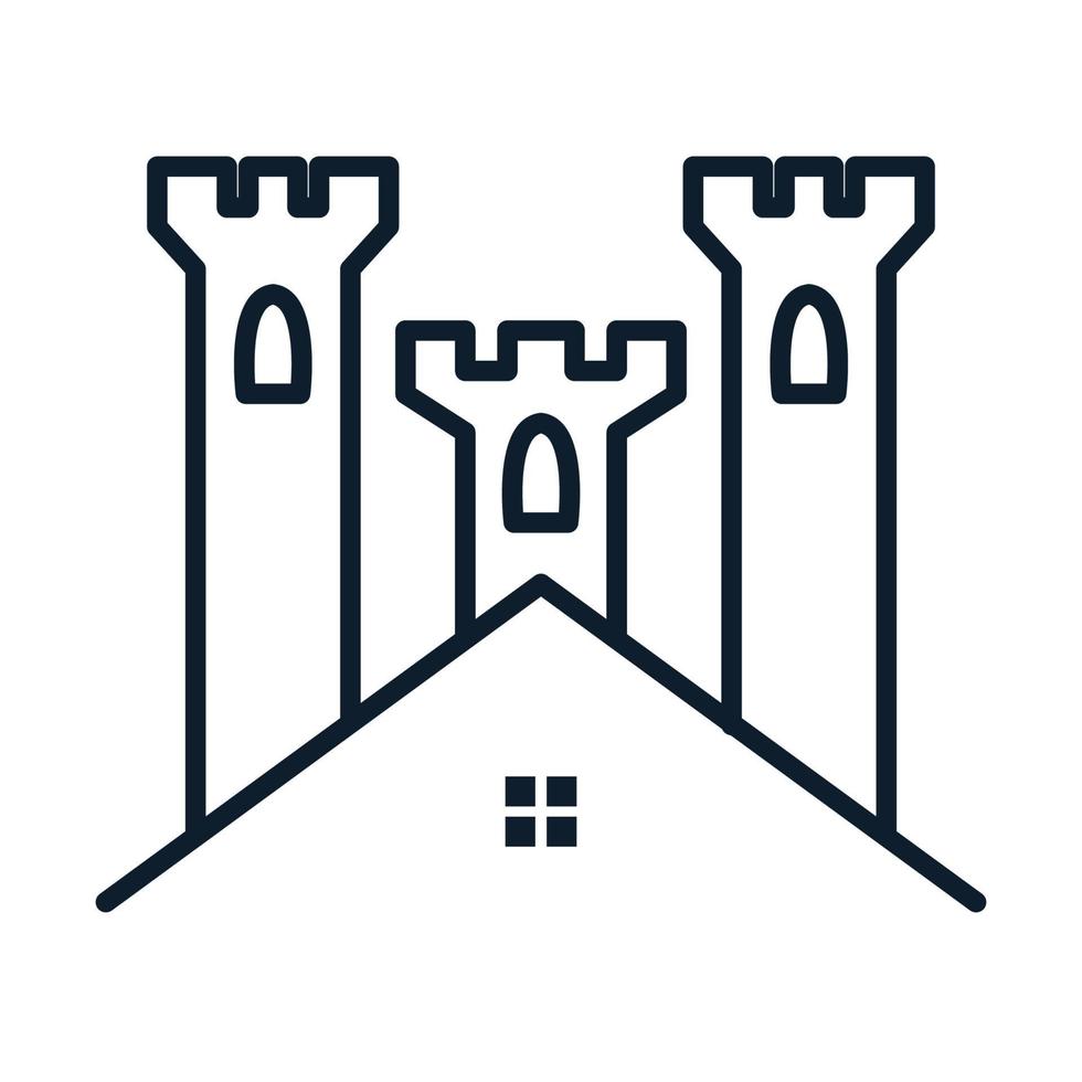 château avec maison ou maison ligne contour logo vecteur icône illustration