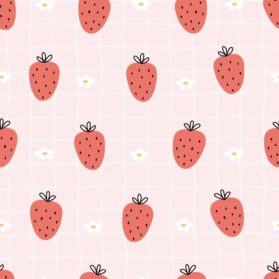 fraise de modèle sans couture de pépinière sur fond de grille carrée utilisée pour les impressions, le papier peint, les textiles illustration vectorielle vecteur