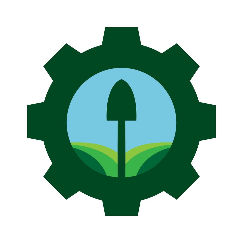 pelle agriculture avec engrenage service logo symbole icône vecteur conception graphique illustration