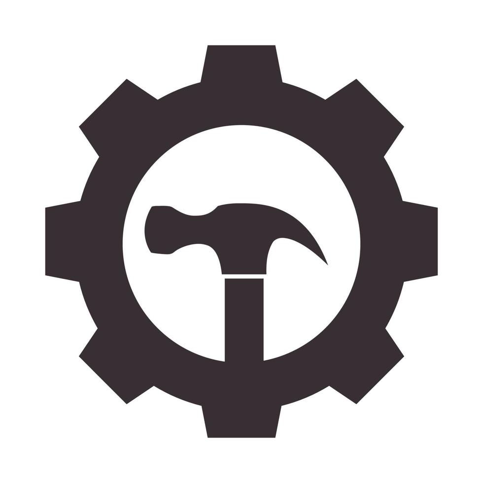 engrenage avec marteau logo vecteur symbole icône illustration de conception