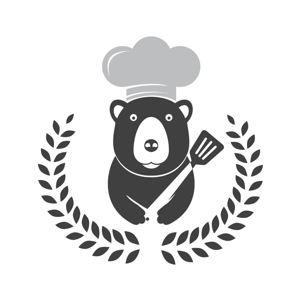 ours avec spatule chef vintage logo symbole icône vecteur conception graphique illustration idée créative