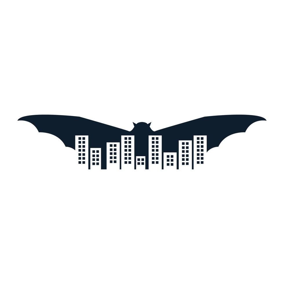 ailes de chauve-souris animales avec la conception d'illustration d'icône de vecteur de logo de ville