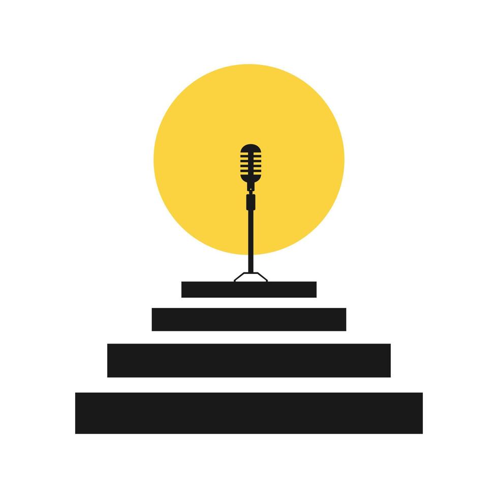 scène d'escalier avec microphone logo symbole icône vecteur conception graphique illustration idée créative