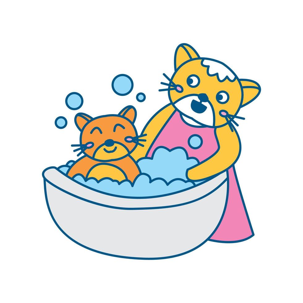 chat ou minou ou chaton bain pour animaux de compagnie mignon dessin animé logo illustration vectorielle vecteur