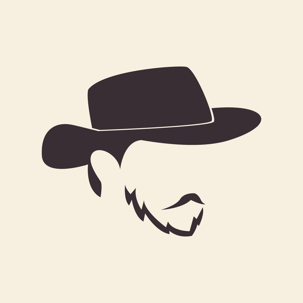 cool homme côté barbe vintage avec chapeau logo symbole icône vecteur graphisme illustration idée créative