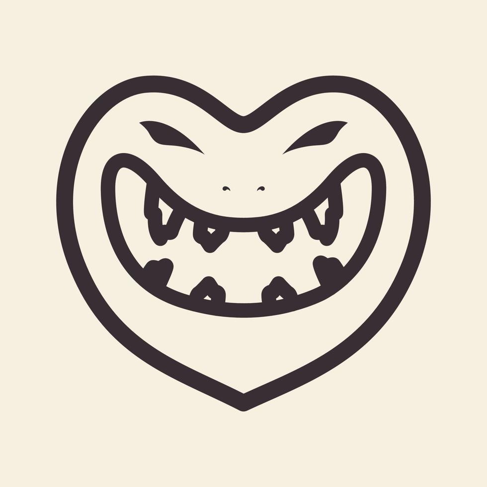 forme d'amour avec la conception de logo de visage de monstre vecteur symbole graphique icône signe illustration idée créative