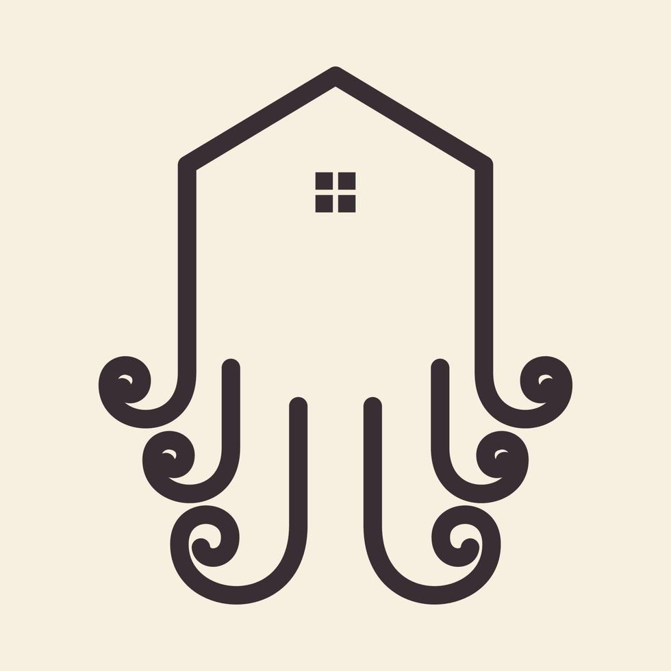 ligne maison avec poulpe logo symbole icône vecteur conception graphique illustration idée créative