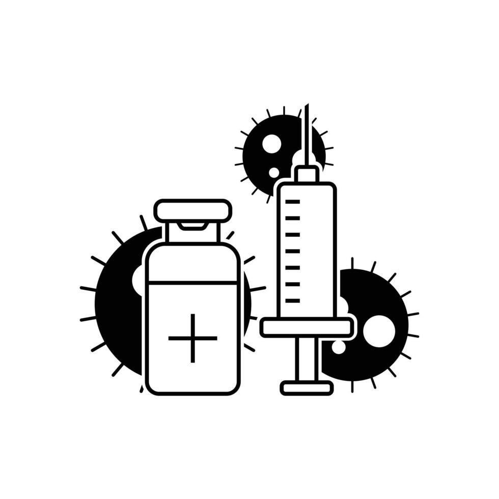 icône de ligne d'injections. seringue, aiguille, médicament. notion de traitement. peut être utilisé pour des sujets tels que la médecine, la vaccination, l'immunisation, la vaccination covid - 19 vecteur