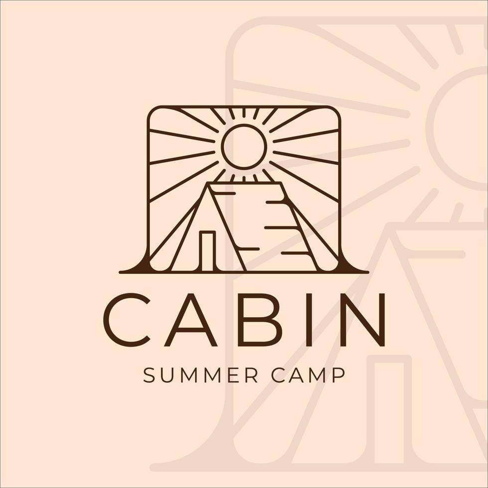 cabine ou chalet dessin au trait logo simple illustration vectorielle modèle icône conception graphique. signe et symbole de camp d'été ou de camping avec style d'insigne minimaliste et rayon de soleil vecteur