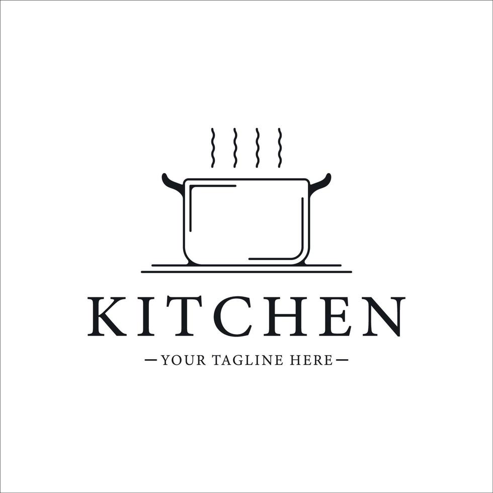 casserole de set de cuisine logo dessin au trait illustration vectorielle modèle icône conception graphique. vecteur