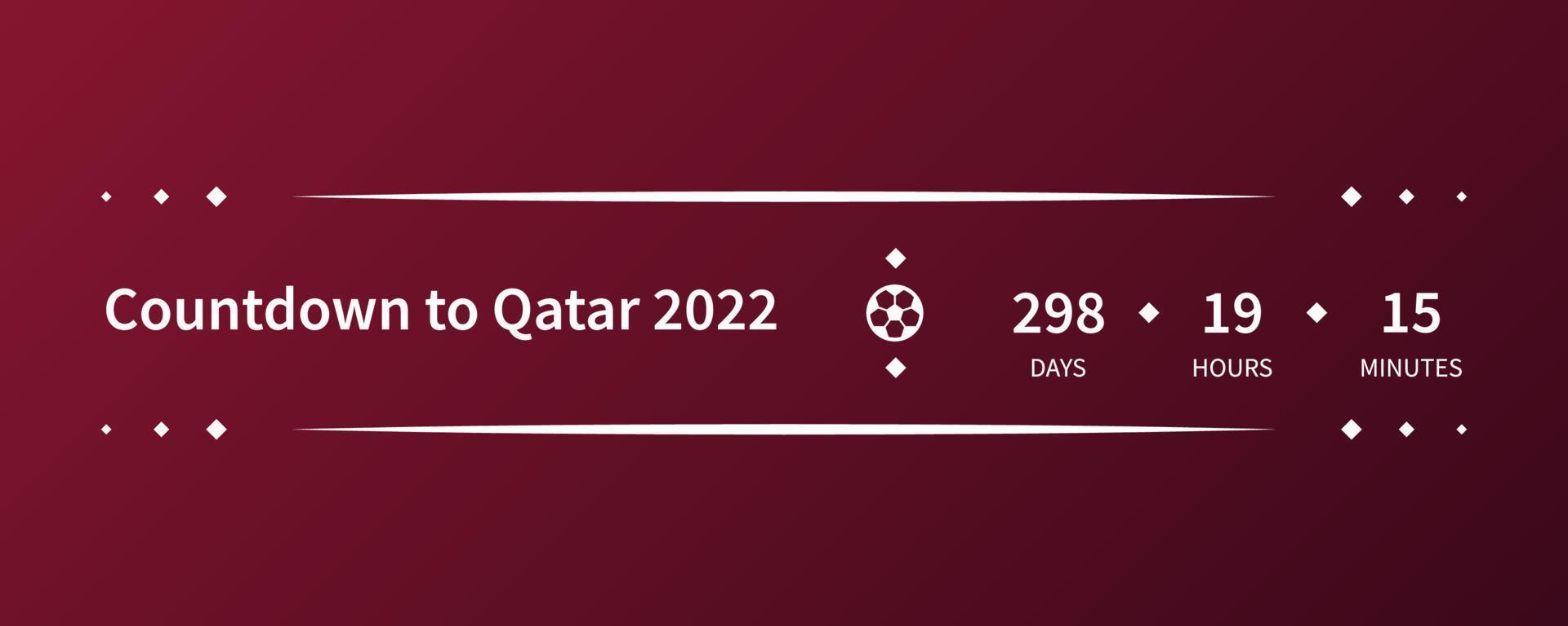fond de tournoi de football qatar 2022. compte à rebours pour qatar 2022. modèle de football d'illustration vectorielle pour bannière, carte, site Web. couleur bordeaux drapeau national qatar coupe du monde 2022 vecteur