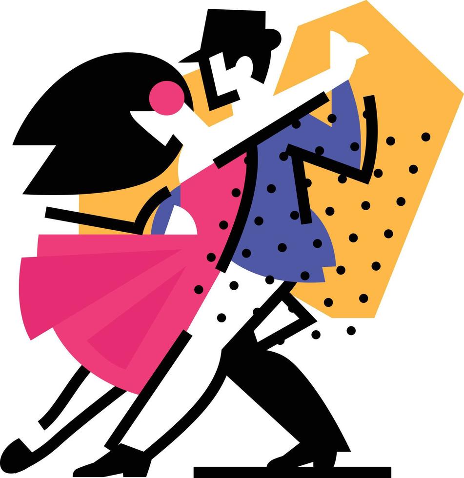 illustration d'un homme et d'une femme dansant. icône salle de bal, danses sportives. tango, valse, danses latino-américaines. illustration plate de vecteur. logo du studio de danse. image abstraite. vecteur