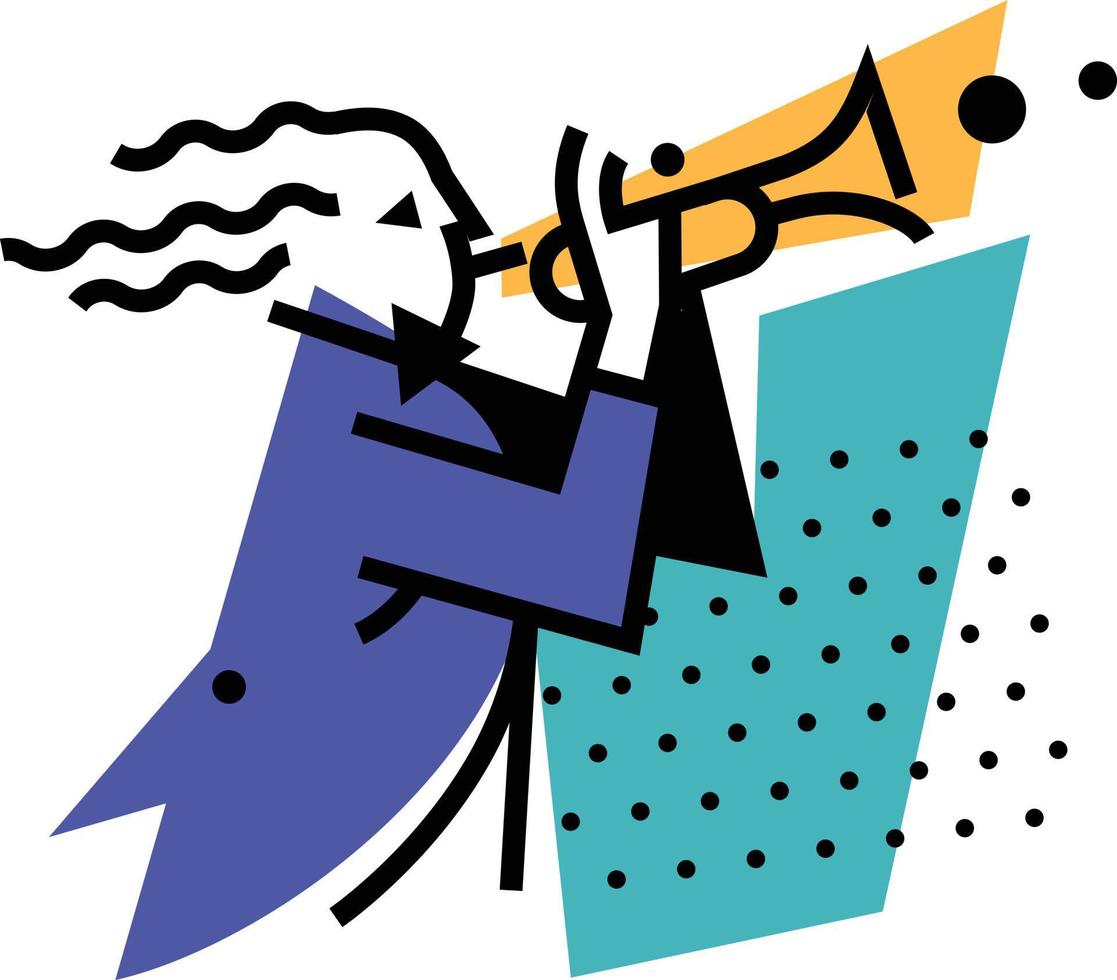 illustration d'un musicien trompettiste. logo jouant sur le tuyau. icône de vecteur. logo pour jazz café, ensemble et orchestre d'instruments à vent. caractère pour les musiciens et les compagnies. mascotte. vecteur