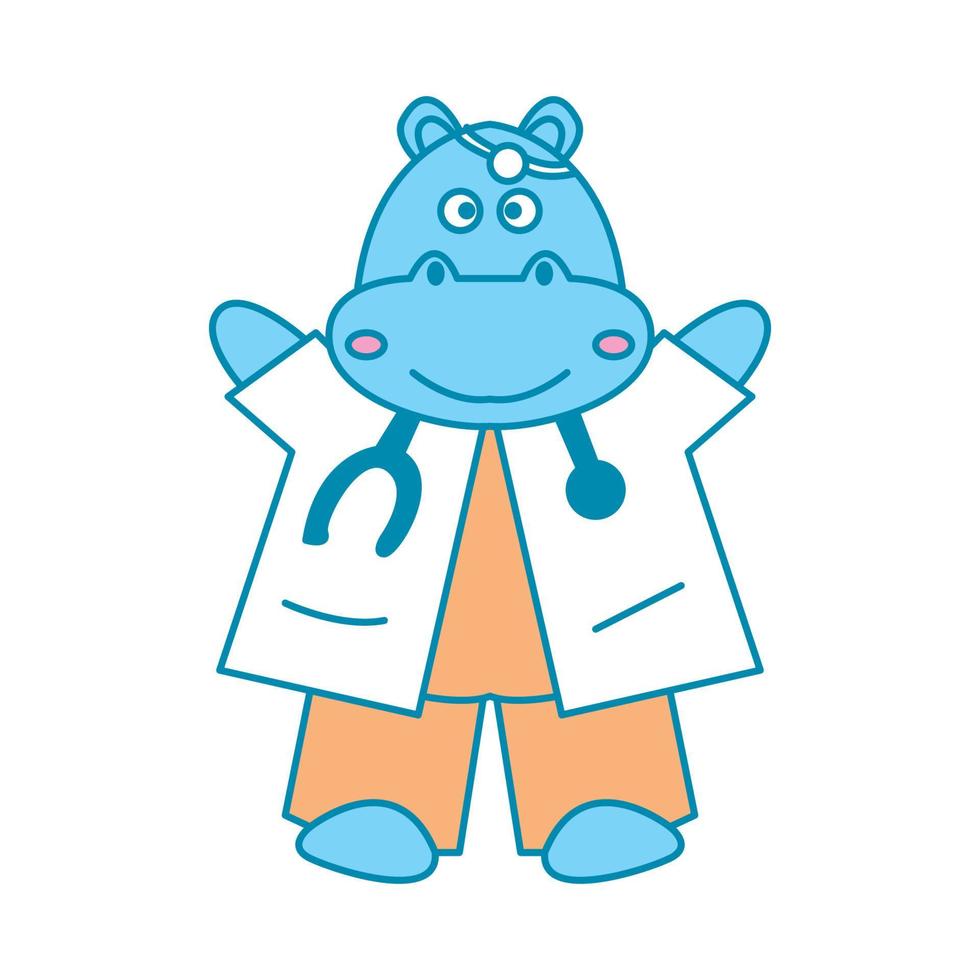 hippopotame en tant que médecin illustration vectorielle de dessin animé mignon médical vecteur