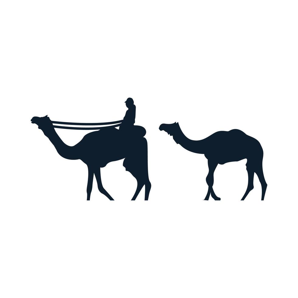 chameau avec homme marchant silhouette logo illustration vectorielle conception vecteur