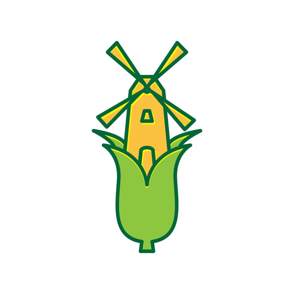 moulin à vent holand avec illustration de symbole d'icône de vecteur de conception de logo de maïs