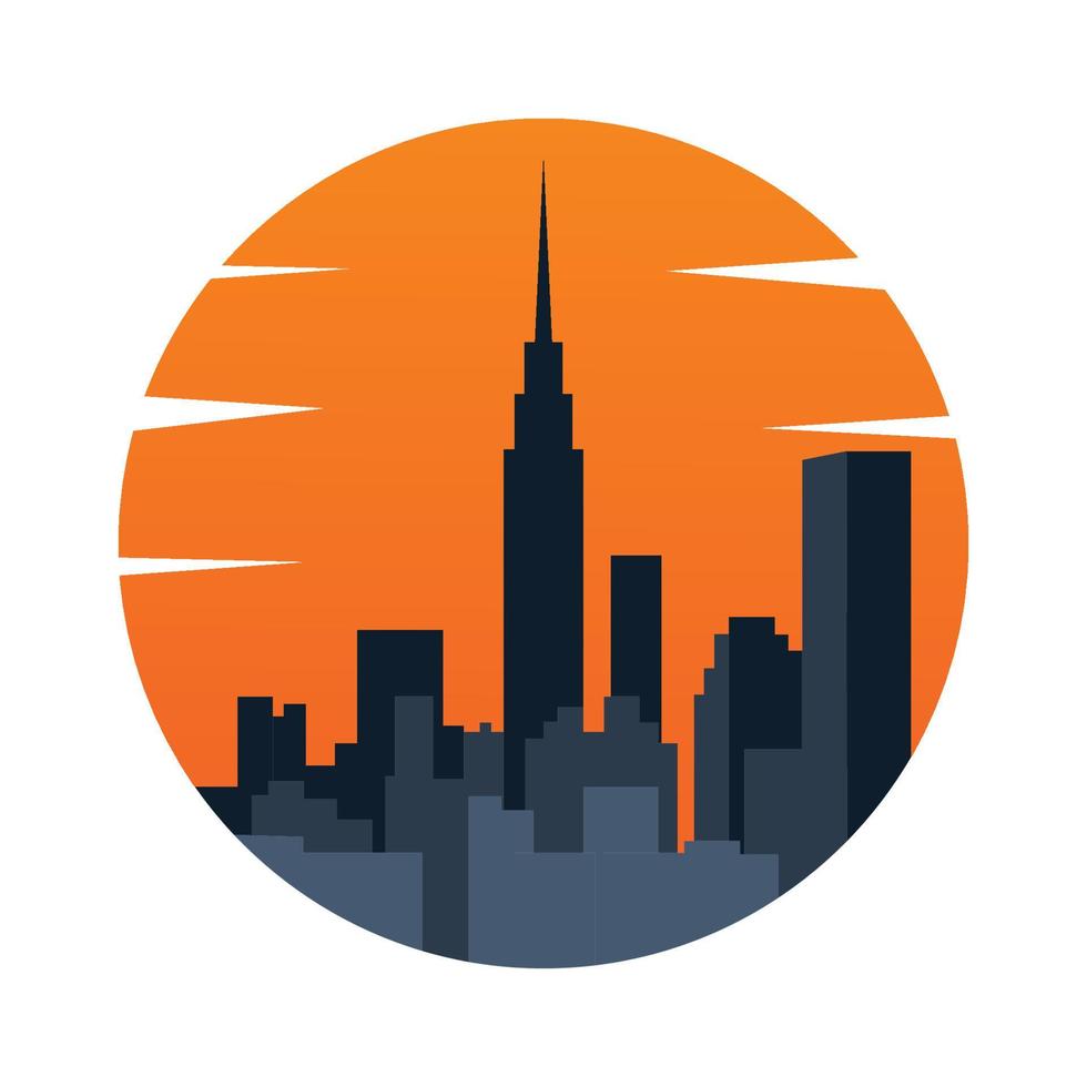 bâtiment de la ville avec illustration d'icône vectorielle logo panoramique coucher de soleil vecteur