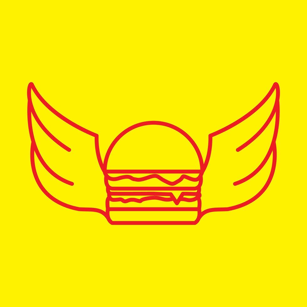nourriture hamburger avec ailes lignes logo design vecteur icône symbole illustration