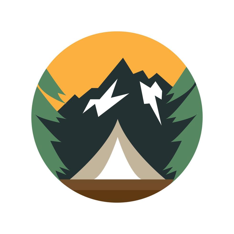 camp de tentes avec des pins logo symbole icône vecteur illustration de conception graphique