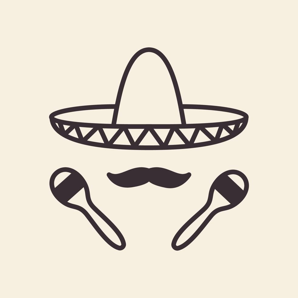 chapeau de lignes mexico sumbrero avec illustration de symbole d'icône de vecteur de conception de logo de musique