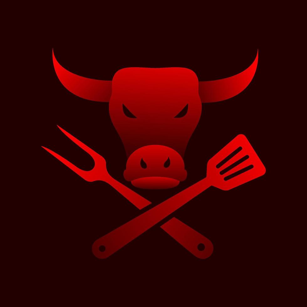 grill rouge abstrait avec tête de vache logo design vecteur icône symbole illustration