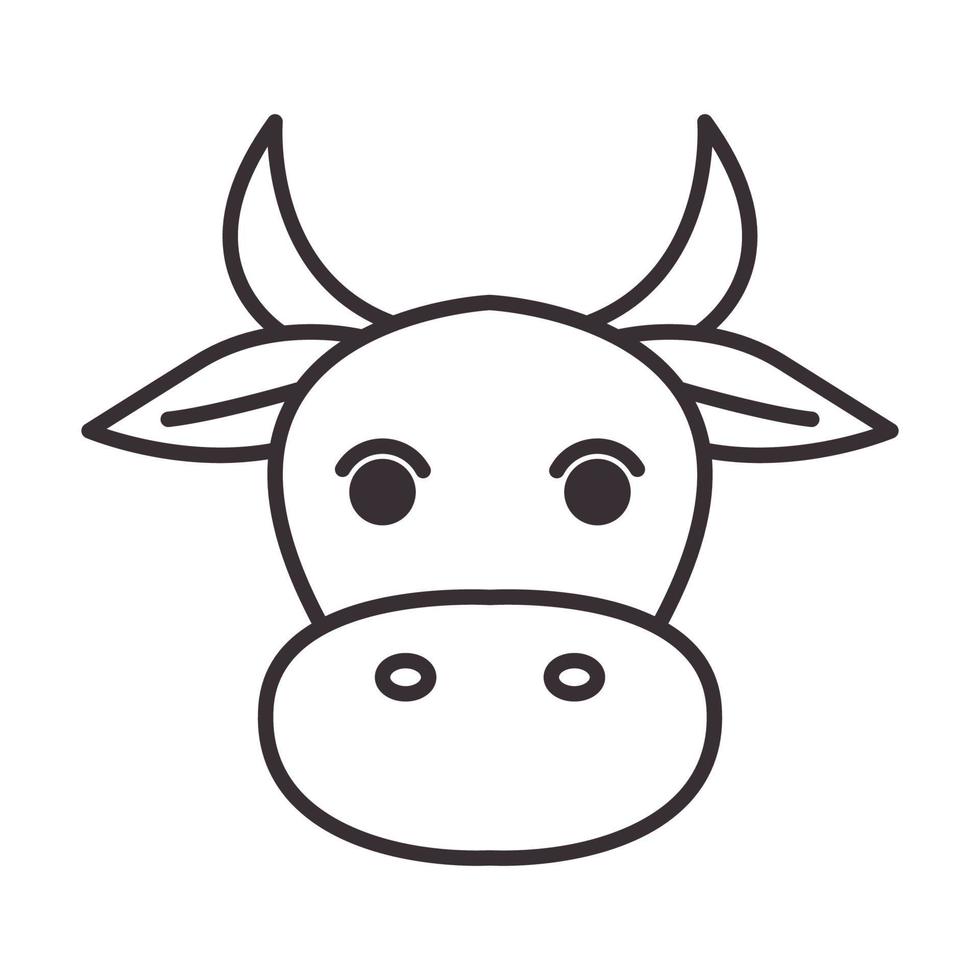 mignon tête vache dessin animé lignes hipster logo vecteur icône illustration design