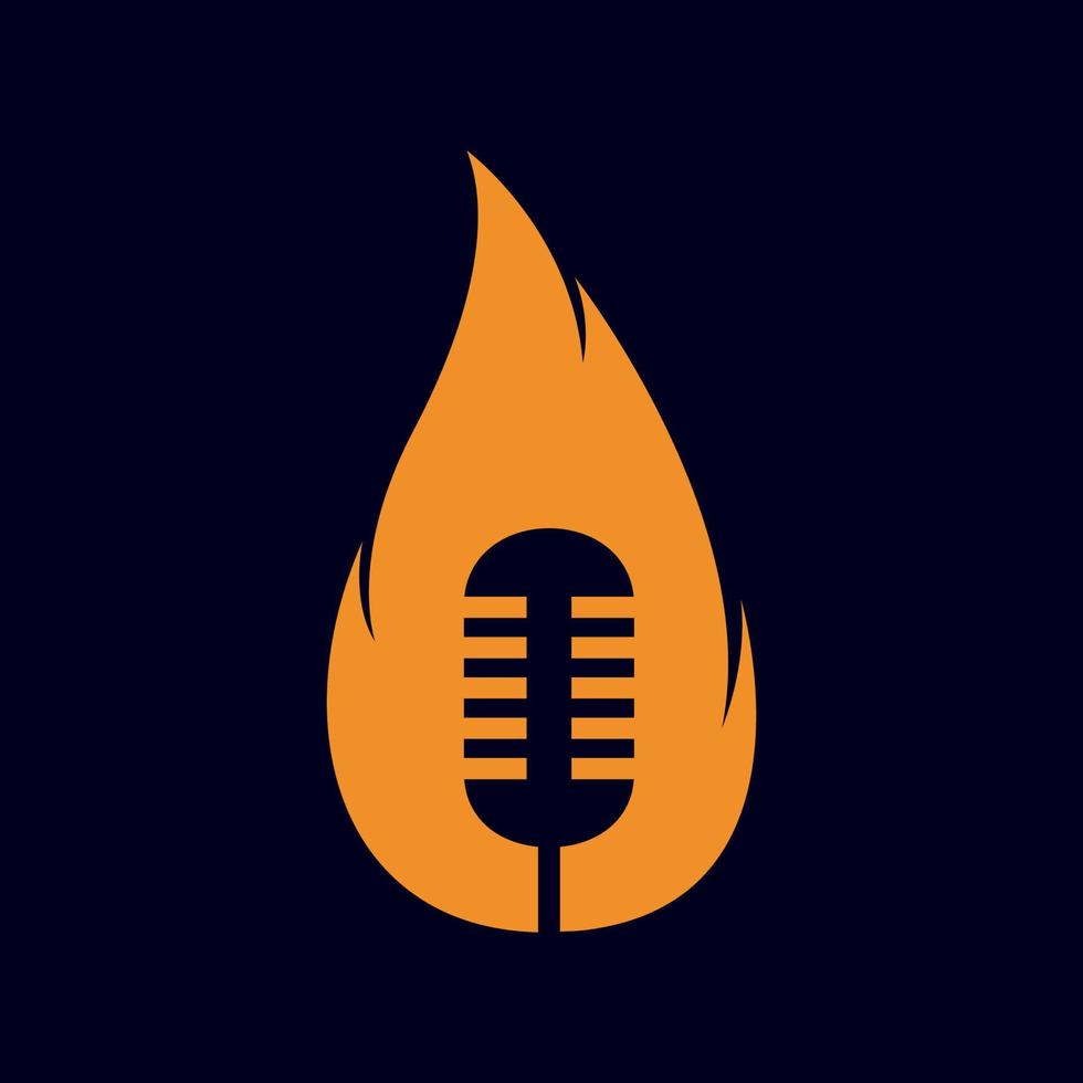 microphone podcast avec feu flamme logo création graphique vectoriel symbole icône signe illustration idée créative