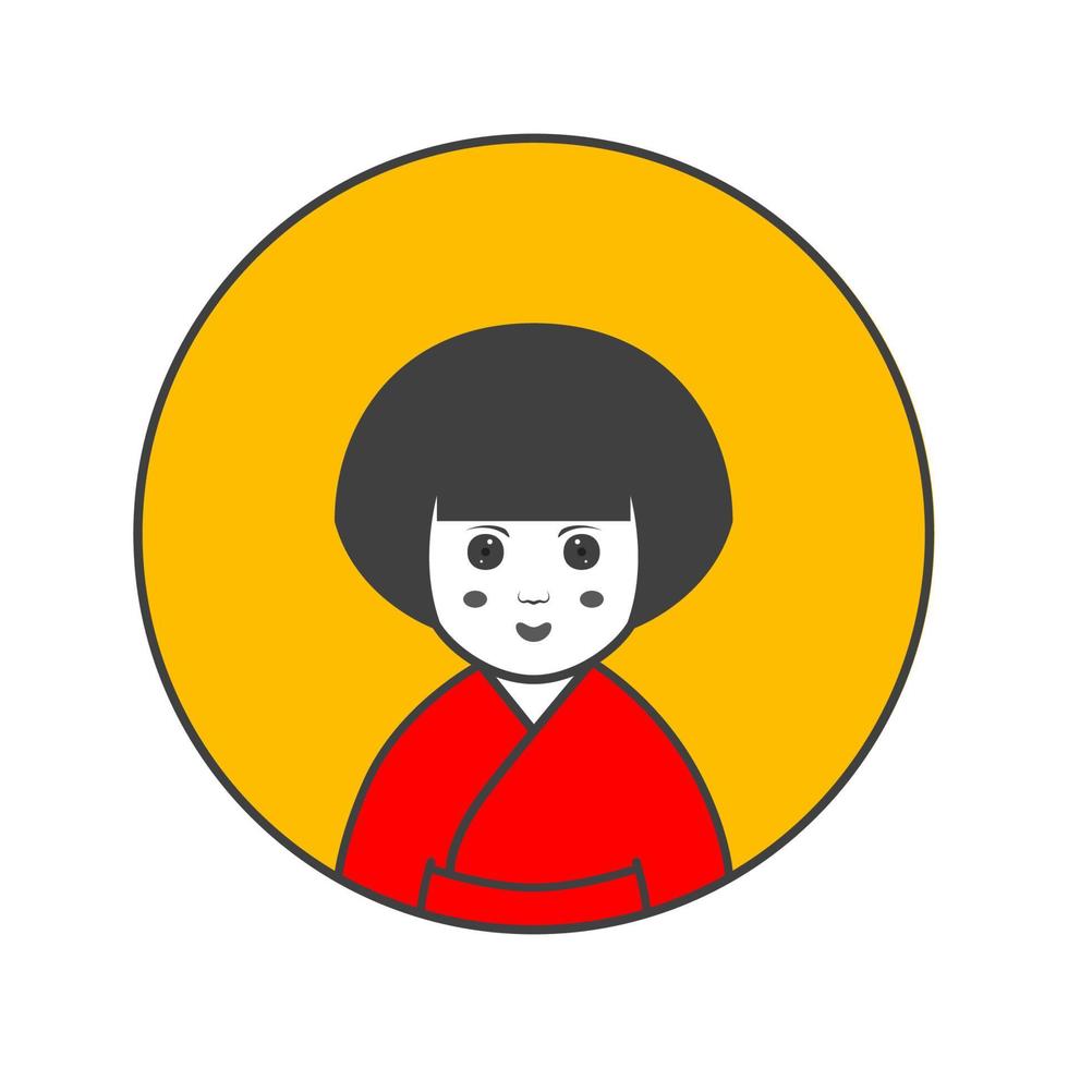 fille mignon visage asiatique culture rouge robe logo création vecteur graphique symbole icône signe illustration créatif id