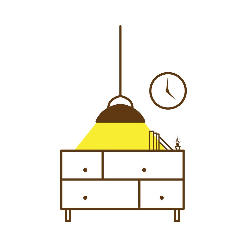mobilier intérieur salle lumineuse avec table et placard logo minimaliste vecteur icône illustration design
