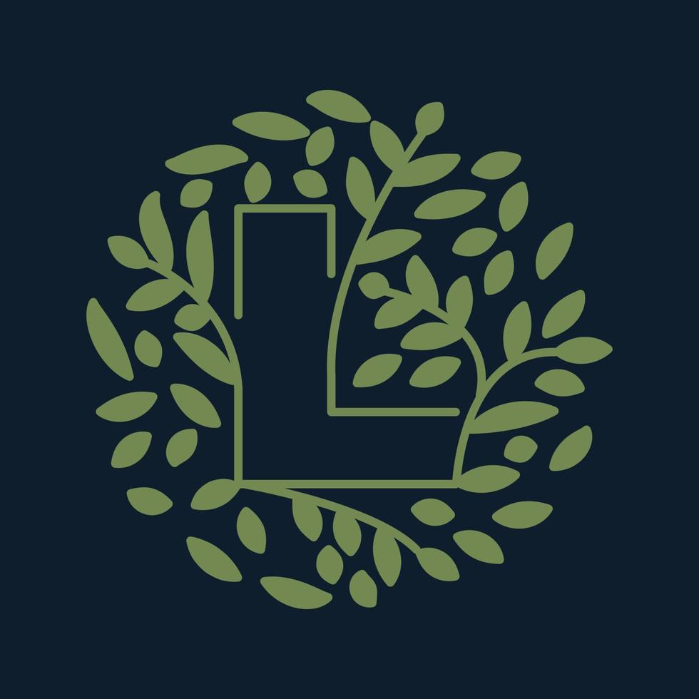 lettre l avec feuille verte jardin nature ornement logo vecteur icône design