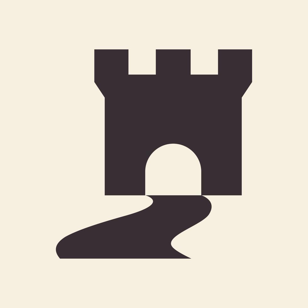 château vintage avec route façon logo symbole icône vecteur conception graphique illustration idée créative