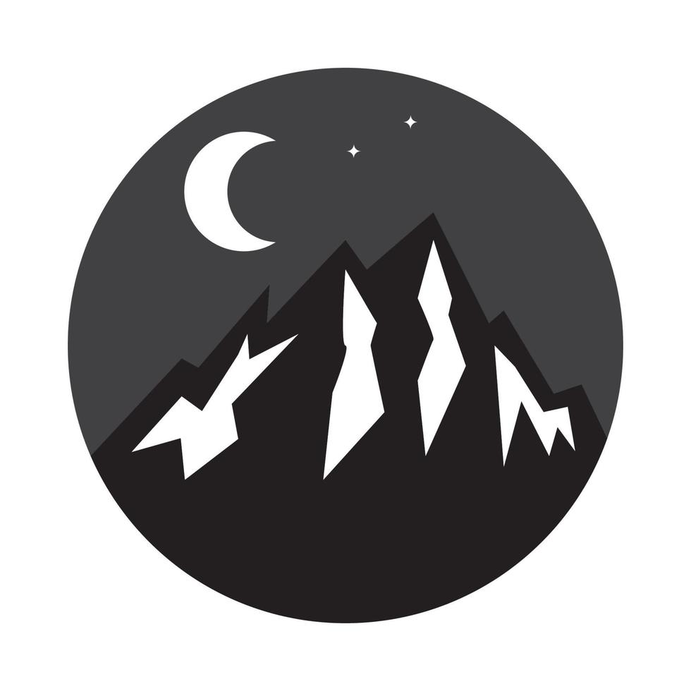 montagne de nuit avec croissant logo symbole vecteur icône design illustration graphique