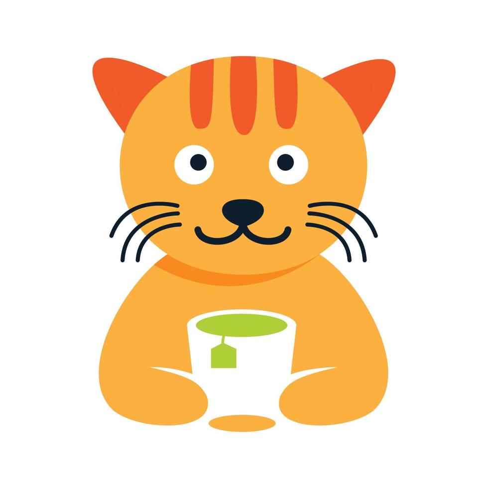chat ou minou ou chaton avec verre à thé dessin animé mignon logo icône illustration vectorielle vecteur