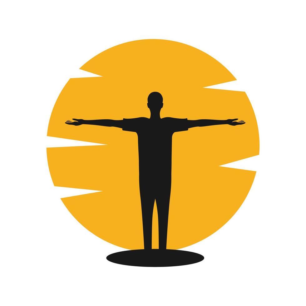 homme libre propagation mains avec coucher de soleil vintage logo symbole icône vecteur graphisme illustration idée créative