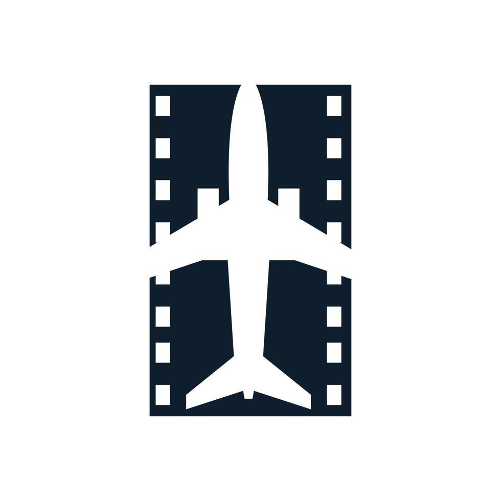 avion avec film transport logo vector icon design