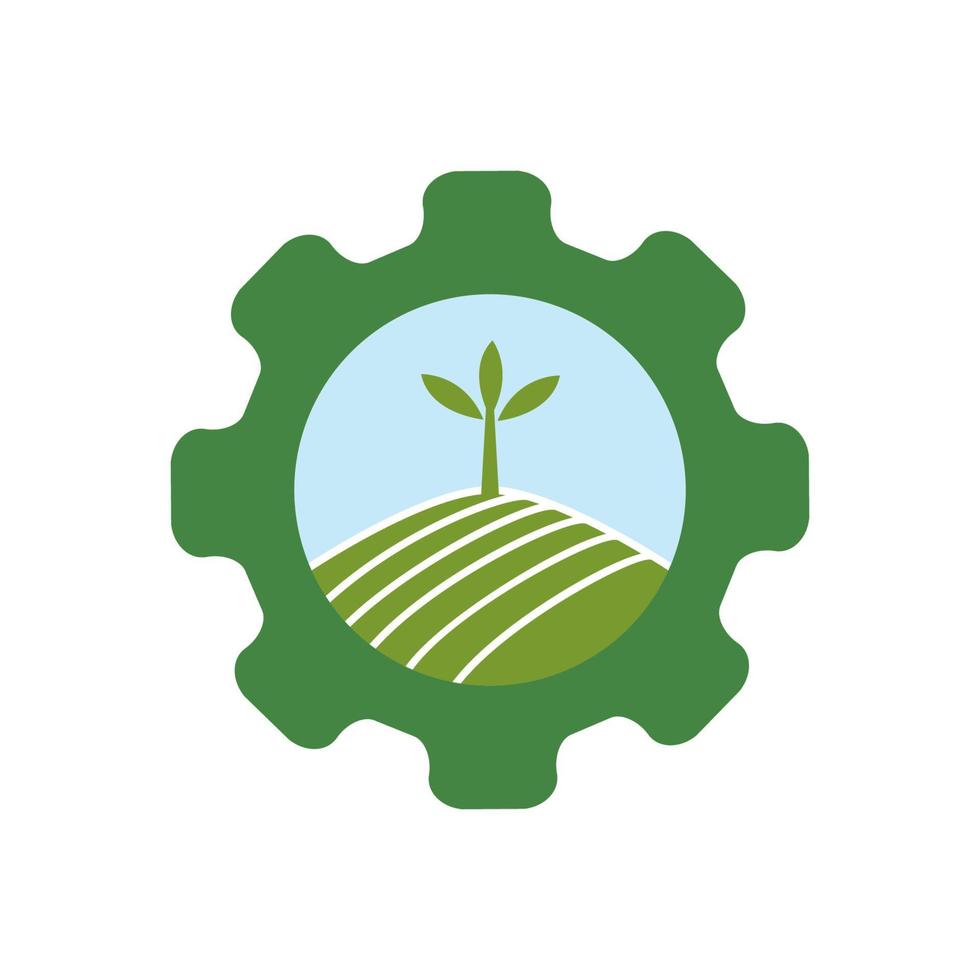 agriculture verte avec engrenage services logo symbole icône vecteur illustration de conception graphique